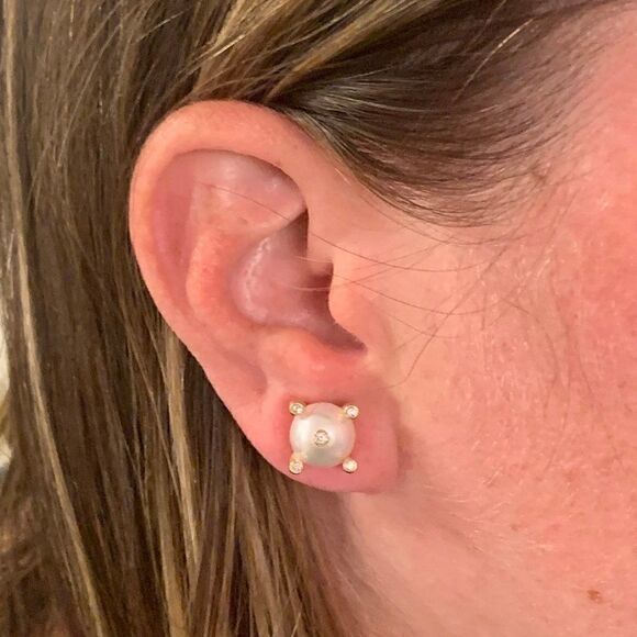 Diamond Large Akoya Pearl Earrings 14k Gold 9.25 mm Certified $2,950 011913